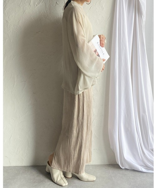 She's Closet（シーズクローゼット）の「スタンドカラーハイネック袖スリットフレアスリーブ長袖シフォンシアーブラウス（シャツ/ブラウス・レディース・ブラック/アイボリー/ラベンダー/ミント・FREE）」の17枚目の写真