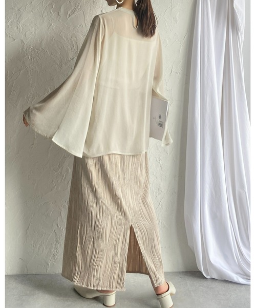 She's Closet（シーズクローゼット）の「スタンドカラーハイネック袖スリットフレアスリーブ長袖シフォンシアーブラウス（シャツ/ブラウス・レディース・ブラック/アイボリー/ラベンダー/ミント・FREE）」の18枚目の写真