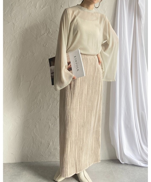 She's Closet（シーズクローゼット）の「スタンドカラーハイネック袖スリットフレアスリーブ長袖シフォンシアーブラウス（シャツ/ブラウス・レディース・ブラック/アイボリー/ラベンダー/ミント・FREE）」の19枚目の写真