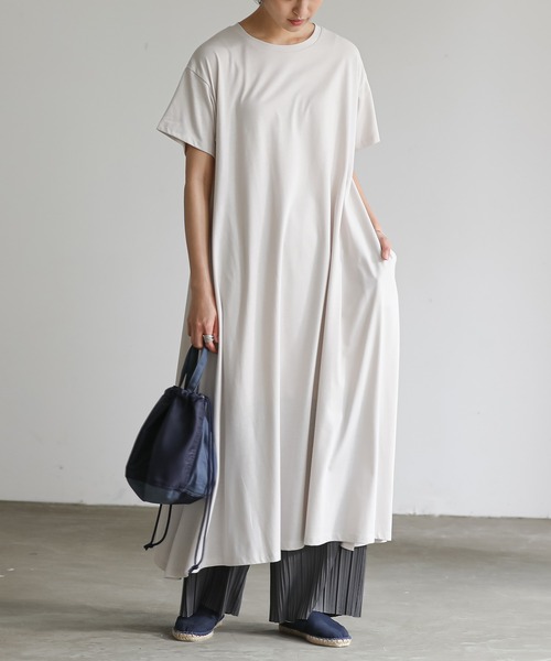 for/c(フォーシー)の「USAコットンAラインフレアワンピース【サスティナブル】(ワンピース・レディース・ブラック/オリーブ/サックスブルー/グレー/ブラウン/ネイビー・S/M/L)」の3枚目の写真