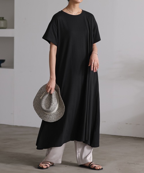 for/c(フォーシー)の「USAコットンAラインフレアワンピース【サスティナブル】(ワンピース・レディース・ブラック/オリーブ/サックスブルー/グレー/ブラウン/ネイビー・S/M/L)」の2枚目の写真