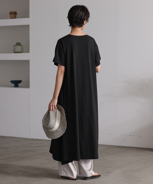 for/c(フォーシー)の「USAコットンAラインフレアワンピース【サスティナブル】(ワンピース・レディース・ブラック/オリーブ/サックスブルー/グレー/ブラウン/ネイビー・S/M/L)」の15枚目の写真