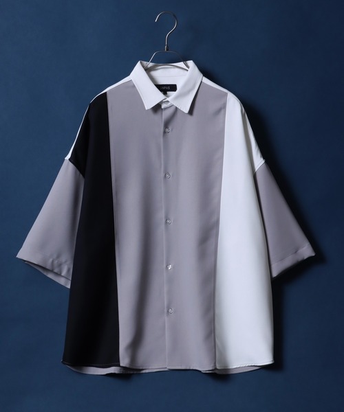ANPAS(アンパス)の「ANPAS Twill Fabric Oversized Drop Shoulder Color Switching Shirt/ANPAS ツイル オーバーサイズ ドロップショルダー 配色切替 シャツ(シャツ/ブラウス・メンズ・ブラック系その他2/ブラック系その他/ホワイト系その他2/ホワイト系その他/ベージュ系その他/ホワイト系その他3・M/L)」の3枚目の写真