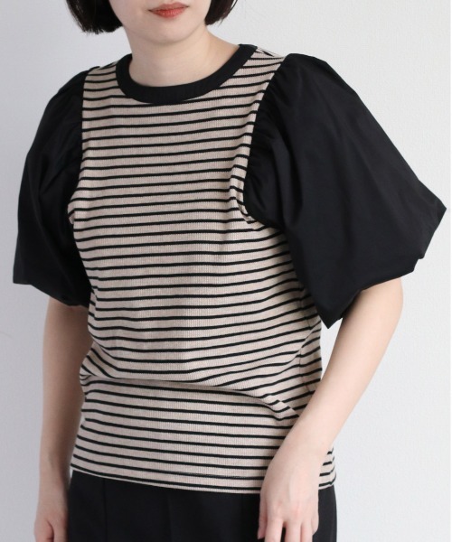 cepo(セポ)の「キリカエボリュームスリーブTee(Tシャツ/カットソー・レディース・ブラック/オフホワイト/ベージュ・M)」の3枚目の写真