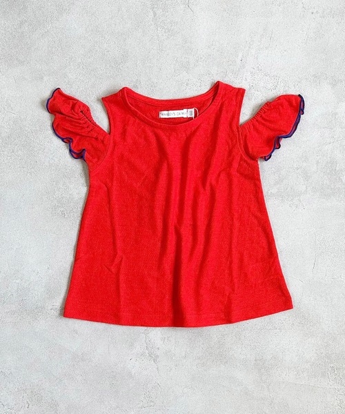 CALMIA（カルミア）の「オフショルダーカットソー(90～150cm)（Tシャツ/カットソー・キッズ・ベージュ/グリーン/レッド/ピンク/ライトブルー・90/100/110/120/130/140/150）」の5枚目の写真