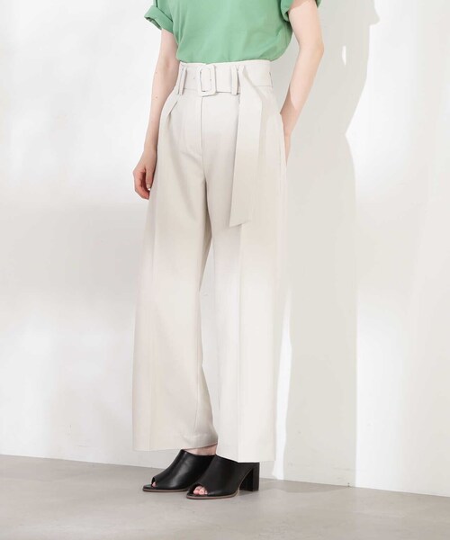 N.（N. Natural Beauty Basic）（エヌエヌナチュラルビューティーベーシック）の「◆バックルベルト付ハイウエストワイドパンツ（スラックス・レディース・ベージュ/オフホワイト・MEDIUM）」の15枚目の写真