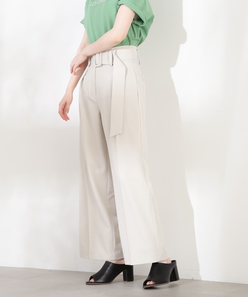 N.（N. Natural Beauty Basic）（エヌエヌナチュラルビューティーベーシック）の「◆バックルベルト付ハイウエストワイドパンツ（スラックス・レディース・ベージュ/オフホワイト・MEDIUM）」の8枚目の写真