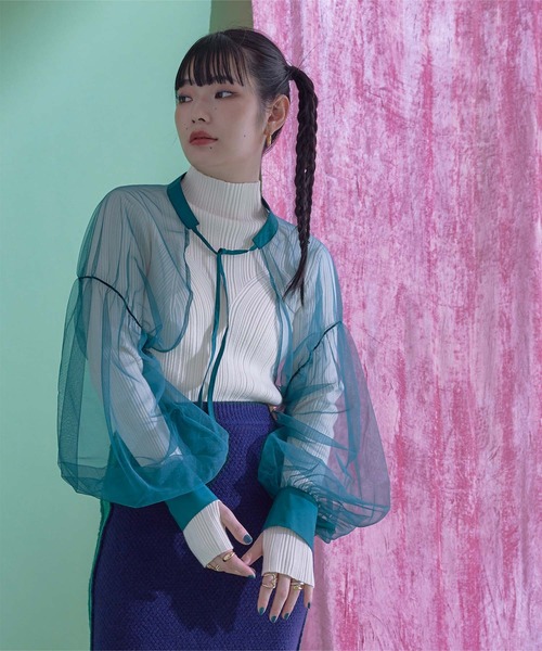 miette(ミエット)の「ボリュームスリーブチュールシアーボレロ(シャツ/ブラウス・レディース・ブラック/ベージュ/ブルー/グレー/バーガンディー・FREE)」の1枚目の写真
