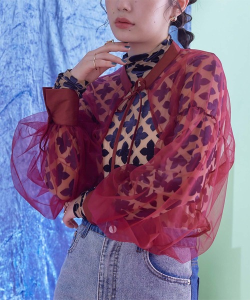 miette(ミエット)の「ボリュームスリーブチュールシアーボレロ(シャツ/ブラウス・レディース・ブラック/ベージュ/ブルー/グレー/バーガンディー・FREE)」の14枚目の写真