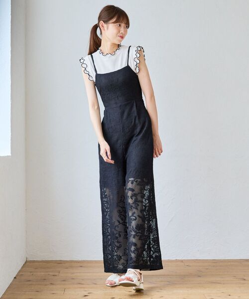 MAJESTIC LEGON（マジェスティックレゴン）の「バックリボンキャミサロペット（サロペット/オーバーオール・レディース・ブラック系その他/ホワイト系その他2・MEDIUM）」の2枚目の写真