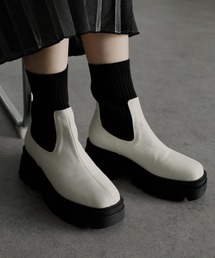 ニット切替厚底ソックスブーツ