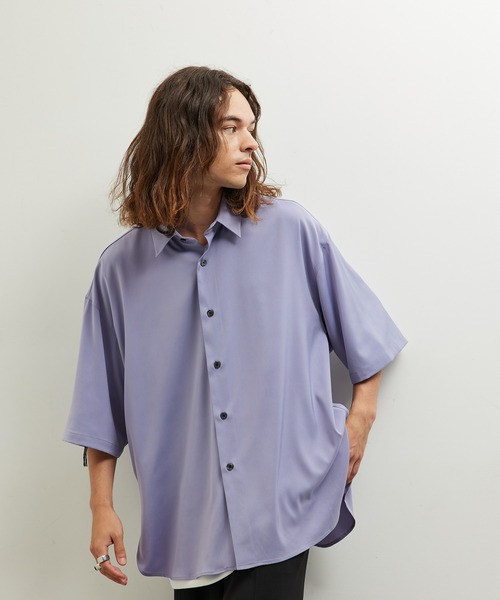 JUNRED（ジュンレッド）の「ドレープスリットビッグシャツ（シャツ/ブラウス・メンズ・ホワイト/ラベンダー/ブラック・L/M/S）」の3枚目の写真