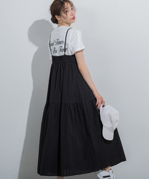 VICKY（ビッキー）の「【涼し気で夏にぴったり】ドビーストライプキャミワンピース《手洗い可能》（ワンピース・レディース・ホワイト/ブラック/ブルー・M）」の2枚目の写真