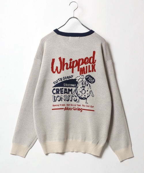 POWER TO THE PEOPLE(パワートゥーザピープル)の「POWER TO THE PEOPLE 古着風 アメリカンドーナッツショップデザイン ジャガード刺繍ニット レディース メンズ(ニット/セーター・レディース・アイボリー/オフホワイト/グリーン/ネイビー・M/L/LL)」の8枚目の写真