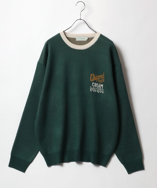 POWER TO THE PEOPLE(パワートゥーザピープル)の「POWER TO THE PEOPLE 古着風 アメリカンドーナッツショップデザイン ジャガード刺繍ニット レディース メンズ(ニット/セーター・レディース・アイボリー/オフホワイト/グリーン/ネイビー・M/L/LL)」の9枚目の写真