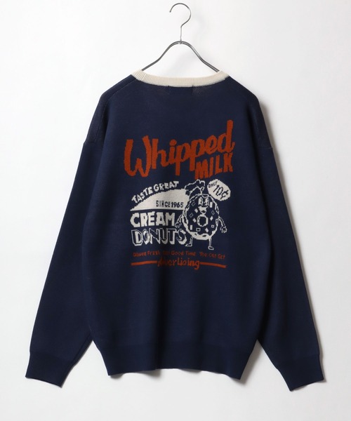 POWER TO THE PEOPLE(パワートゥーザピープル)の「POWER TO THE PEOPLE 古着風 アメリカンドーナッツショップデザイン ジャガード刺繍ニット レディース メンズ(ニット/セーター・レディース・アイボリー/オフホワイト/グリーン/ネイビー・M/L/LL)」の12枚目の写真