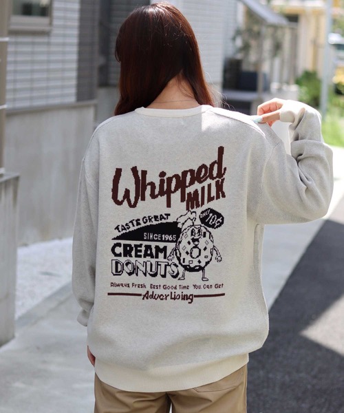 POWER TO THE PEOPLE(パワートゥーザピープル)の「POWER TO THE PEOPLE 古着風 アメリカンドーナッツショップデザイン ジャガード刺繍ニット レディース メンズ(ニット/セーター・レディース・アイボリー/オフホワイト/グリーン/ネイビー・M/L/LL)」の20枚目の写真