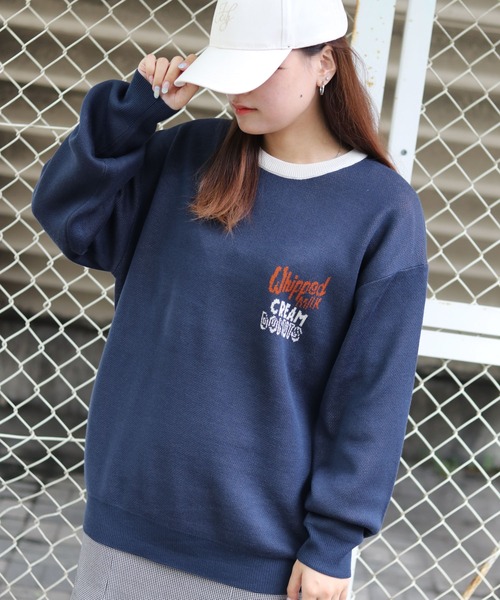 POWER TO THE PEOPLE(パワートゥーザピープル)の「POWER TO THE PEOPLE 古着風 アメリカンドーナッツショップデザイン ジャガード刺繍ニット レディース メンズ(ニット/セーター・レディース・アイボリー/オフホワイト/グリーン/ネイビー・M/L/LL)」の21枚目の写真