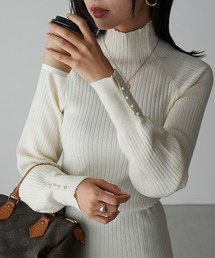 Anss.me | 【Anss.me】【吸湿発熱】袖口パールボタンハイネックリブニットプルオーバー(ニット/セーター)