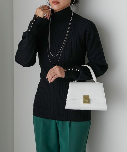 Anss.me（アンスミー）の「【Anss.me】【吸湿発熱】袖口パールボタンハイネックリブニットプルオーバー（ニット/セーター・レディース・バーガンディー/ブラック/アイボリー/チャコールグレー/モカ・FREE）」の17枚目の写真