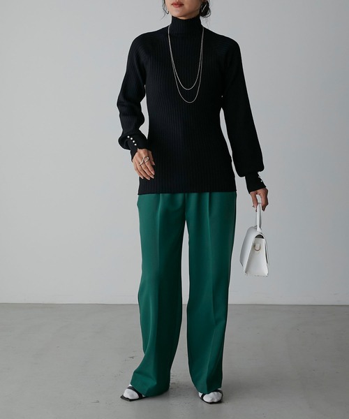 Anss.me（アンスミー）の「【Anss.me】【吸湿発熱】袖口パールボタンハイネックリブニットプルオーバー（ニット/セーター・レディース・バーガンディー/ブラック/アイボリー/チャコールグレー/モカ・FREE）」の18枚目の写真