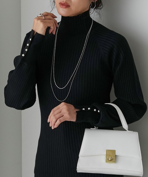 Anss.me（アンスミー）の「【Anss.me】【吸湿発熱】袖口パールボタンハイネックリブニットプルオーバー（ニット/セーター・レディース・バーガンディー/ブラック/アイボリー/チャコールグレー/モカ・FREE）」の20枚目の写真