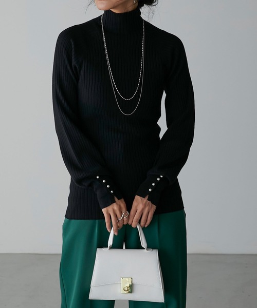 Anss.me（アンスミー）の「【Anss.me】【吸湿発熱】袖口パールボタンハイネックリブニットプルオーバー（ニット/セーター・レディース・バーガンディー/ブラック/アイボリー/チャコールグレー/モカ・FREE）」の21枚目の写真