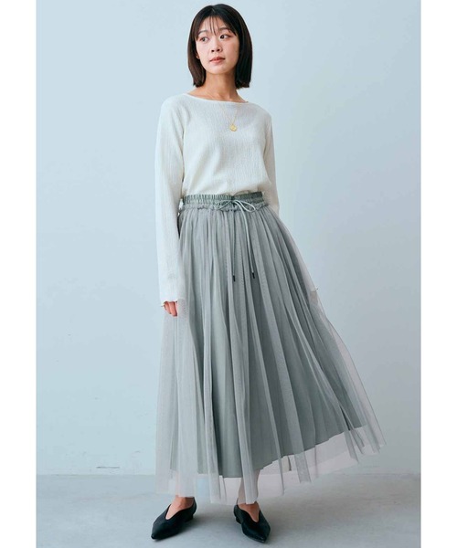 IEDIT（イディット）の「ＩＥＤＩＴ　プリーツデザインのチュールレイヤードスカート（スカート・レディース・ブラック/グレー系その他/グリーン系その他・LARGE/X-LARGE/XX-LARGE/MEDIUM）」の5枚目の写真