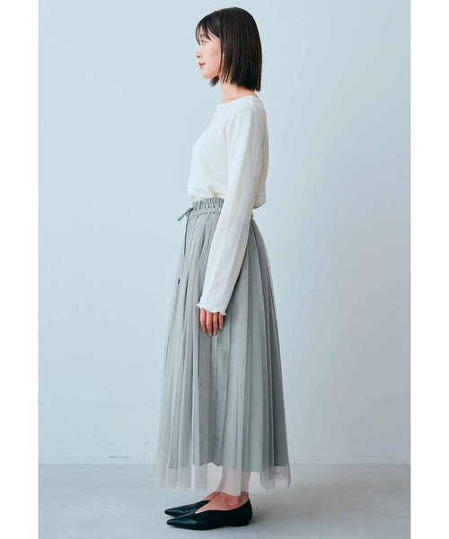 IEDIT（イディット）の「ＩＥＤＩＴ　プリーツデザインのチュールレイヤードスカート（スカート・レディース・ブラック/グレー系その他/グリーン系その他・LARGE/X-LARGE/XX-LARGE/MEDIUM）」の7枚目の写真