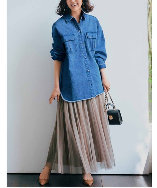 IEDIT（イディット）の「ＩＥＤＩＴ　プリーツデザインのチュールレイヤードスカート（スカート・レディース・ブラック/グレー系その他/グリーン系その他・LARGE/X-LARGE/XX-LARGE/MEDIUM）」の10枚目の写真