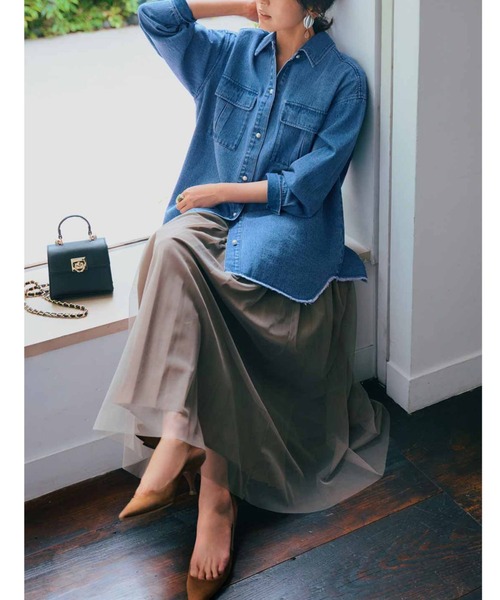 IEDIT（イディット）の「ＩＥＤＩＴ　プリーツデザインのチュールレイヤードスカート（スカート・レディース・ブラック/グレー系その他/グリーン系その他・LARGE/X-LARGE/XX-LARGE/MEDIUM）」の11枚目の写真