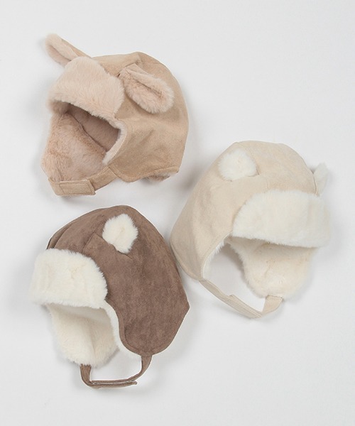 petit main（プティマイン）の「アニマルフライトキャップ（ニットキャップ/ビーニー・キッズ・ライトピンク/ベージュ/アイボリー・46cm/48cm）」の9枚目の写真