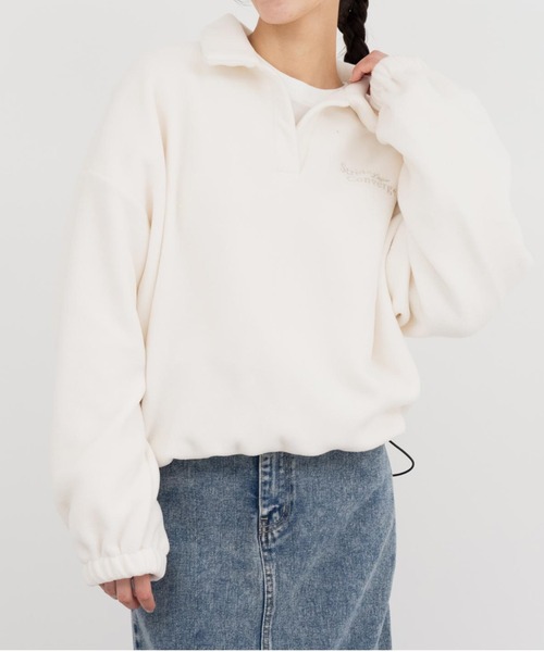 ANAP（アナップ）の「英字刺繍スキッパーフリーストップス【別売りSETUP】（スウェット・レディース・カーキ/ブラック/アイボリー/ネイビー・FREE）」の2枚目の写真