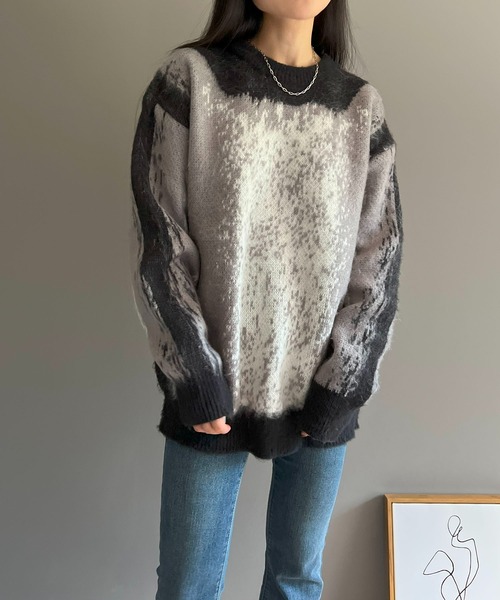 ジュエローブ Jewelobe モヘアタッチマルチカラージャガードニット （グレー） セール】モヘアタッチマルチカラージャガードニット（ニット