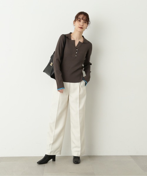 N.（N. Natural Beauty Basic）（エヌエヌナチュラルビューティーベーシック）の「【S Size Line】◆スプリングツイードワイドパンツ（スラックス・レディース・オフホワイト/グレー・MEDIUM/SMALL）」の4枚目の写真