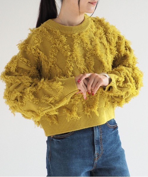 cepo（セポ）の「フリンジジャガードニット（ニット/セーター・レディース・オフホワイト/ブルー/イエロー/ブラック・M）」の14枚目の写真