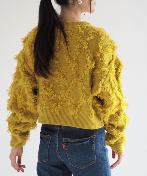 cepo（セポ）の「フリンジジャガードニット（ニット/セーター・レディース・オフホワイト/ブルー/イエロー/ブラック・M）」の16枚目の写真