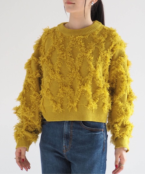 cepo（セポ）の「フリンジジャガードニット（ニット/セーター・レディース・オフホワイト/ブルー/イエロー/ブラック・M）」の15枚目の写真