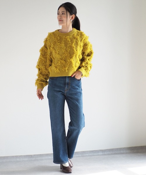 cepo（セポ）の「フリンジジャガードニット（ニット/セーター・レディース・オフホワイト/ブルー/イエロー/ブラック・M）」の19枚目の写真