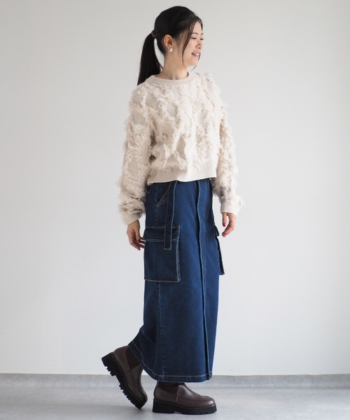 cepo（セポ）の「フリンジジャガードニット（ニット/セーター・レディース・オフホワイト/ブルー/イエロー/ブラック・M）」の11枚目の写真