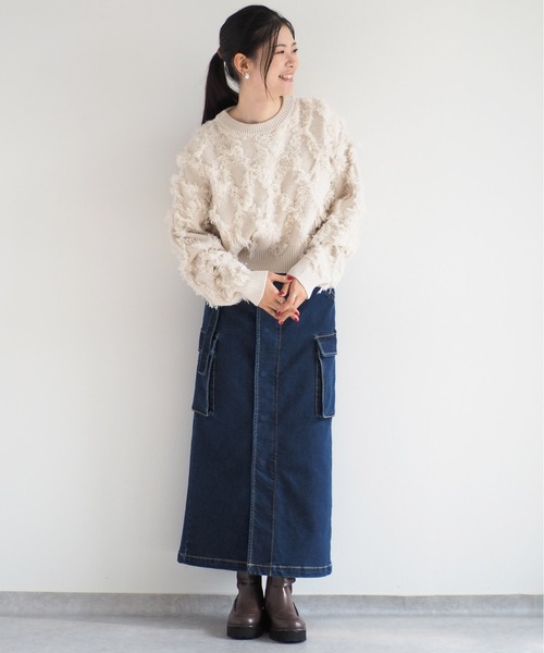 cepo（セポ）の「フリンジジャガードニット（ニット/セーター・レディース・オフホワイト/ブルー/イエロー/ブラック・M）」の13枚目の写真