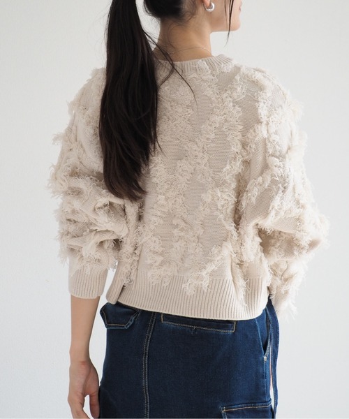 cepo（セポ）の「フリンジジャガードニット（ニット/セーター・レディース・オフホワイト/ブルー/イエロー/ブラック・M）」の7枚目の写真