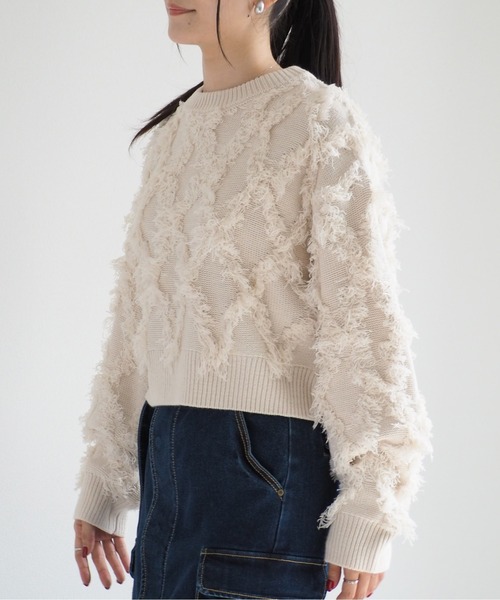 cepo（セポ）の「フリンジジャガードニット（ニット/セーター・レディース・オフホワイト/ブルー/イエロー/ブラック・M）」の9枚目の写真