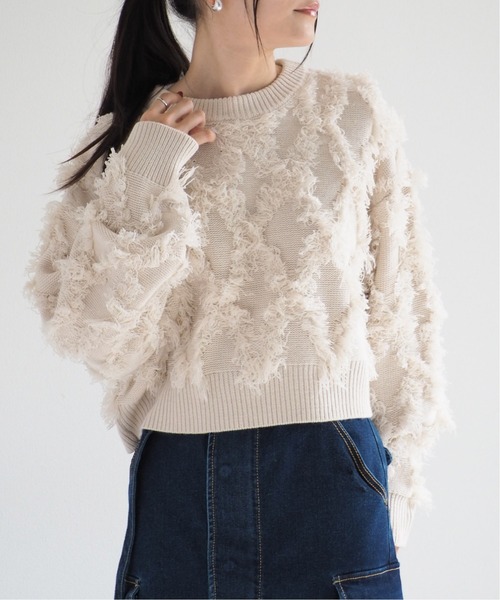 cepo（セポ）の「フリンジジャガードニット（ニット/セーター・レディース・オフホワイト/ブルー/イエロー/ブラック・M）」の5枚目の写真