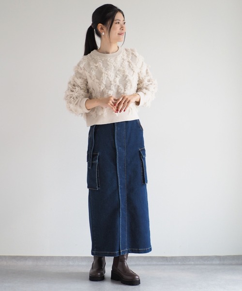 cepo（セポ）の「フリンジジャガードニット（ニット/セーター・レディース・オフホワイト/ブルー/イエロー/ブラック・M）」の10枚目の写真