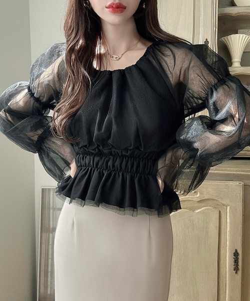 Meiru（メイル）の「ギャザーデザインチュールトップス（シャツ