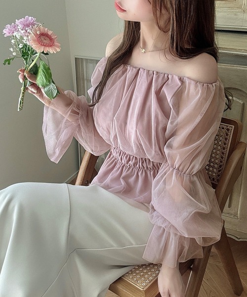 セール】ギャザーデザインチュールトップス（シャツ/ブラウス