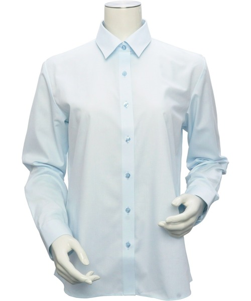 TOKYO SHIRTS(トウキョウシャツ)の「形態安定ノーアイロン レギュラー 長袖ビジネスワイシャツ(ビジネスシャツ・レディース・サックスブルー・S/LL/L/M/XL/XS)」の2枚目の写真