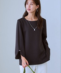 7days Life Styling | パール調ビジュー使い９分袖トップス(きれいめダンボール素材)(Tシャツ/カットソー)