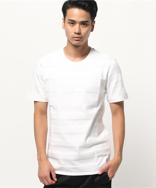 KATHARINE HAMNETT LONDON （キャサリンハムネットロンドン）の「LINKS JACQUARD BORDER SHORT / リンクスジャガードボーダーショート（Tシャツ/カットソー・メンズ・ホワイト/ネイビー・LARGE/X-LARGE/MEDIUM）」の2枚目の写真